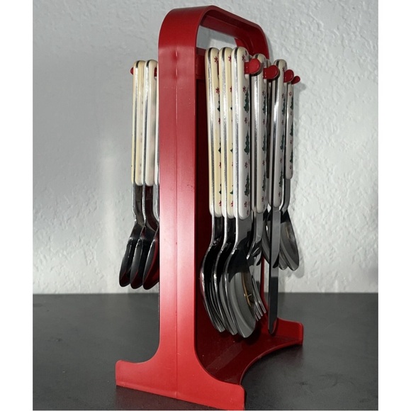 VTG Oneida Northland Stainless Japan Christmas Flatware 24 Pieces Carrying Caddy - Picture 4 of 5